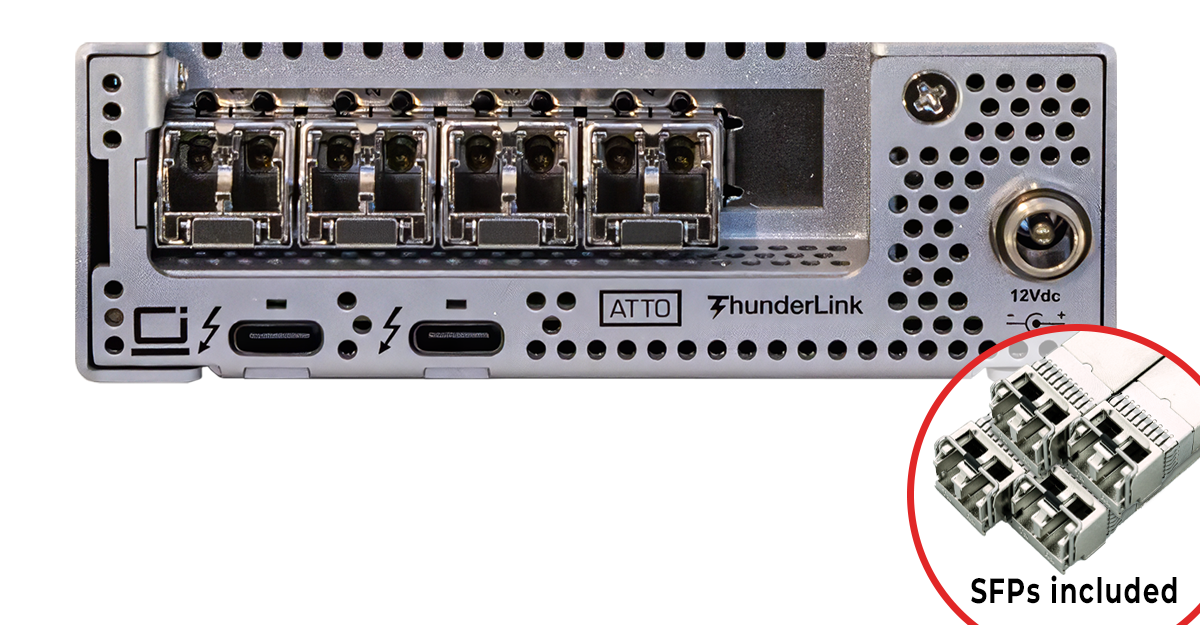ThunderLink (US model 5254) dual-port 80 Gb/s Thunderbolt 5 to quad-port 25Gb Ethernet Adapter w optical SFP28 LC included