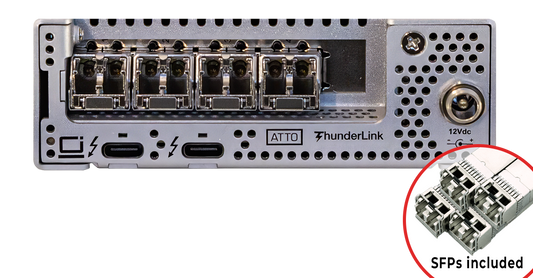 ThunderLink (US model 5254) dual-port 80 Gb/s Thunderbolt 5 to quad-port 25Gb Ethernet Adapter w optical SFP28 LC included